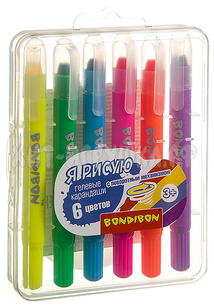 Набор гелевых карандашей для рисования Bondibon 6 цв. в пластиковом боксе ВВ3461
