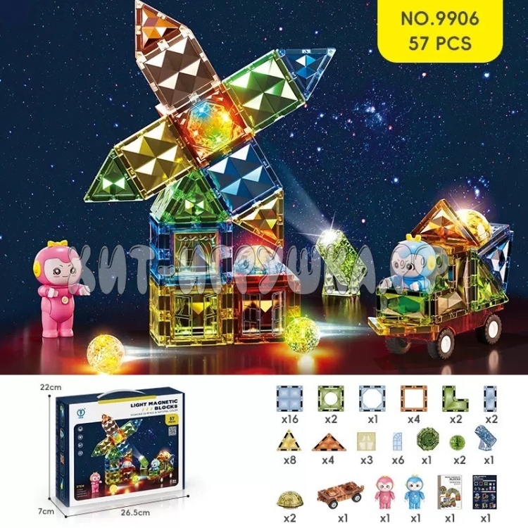 Конструктор магнитный 57 дет. (свет) 9906