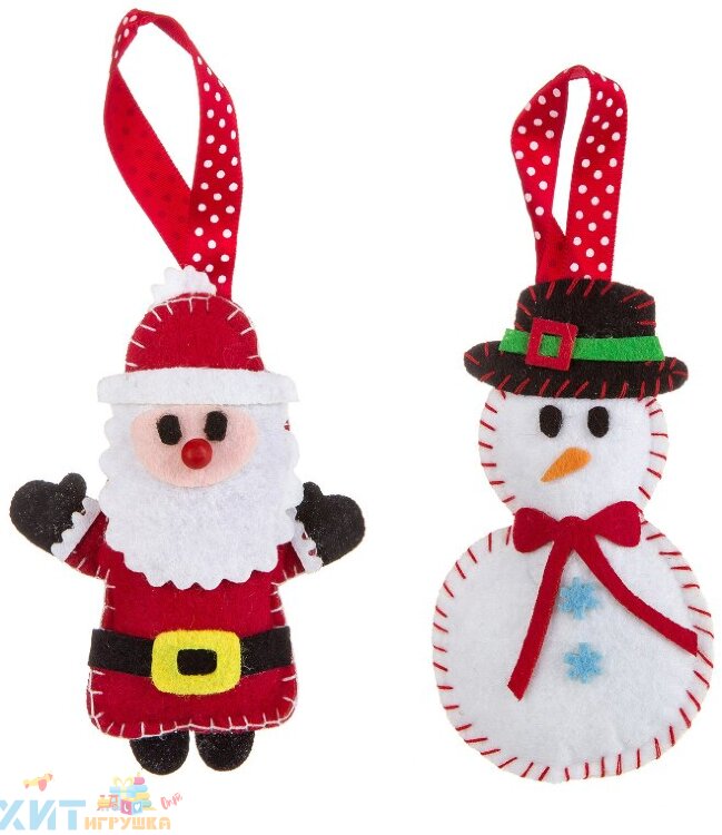 Набор для творчества Шить просто! Ёлочные игрушки из фетра своими руками Снеговичок, Дед Мороз ВВ3090