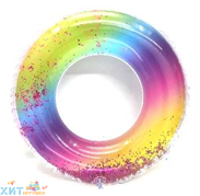 Надувной круг для плавания 66 см Радужный с блестками в ассортименте 1214-3