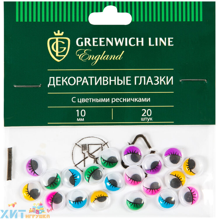 Материал декоративный 10мм 20 шт "Глазки" с цветными ресничками Greenwich Line WE_20431