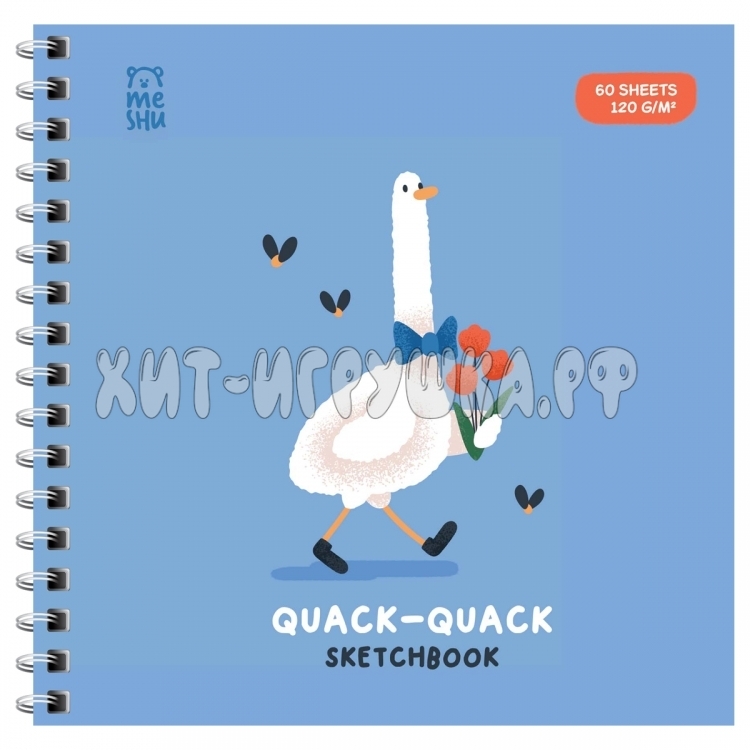 Скетчбук 60 л. 15*15 см на гребне, выб. лак, soft-touch, 120г/м2 "Quack-Quack" MESHU MS_53040