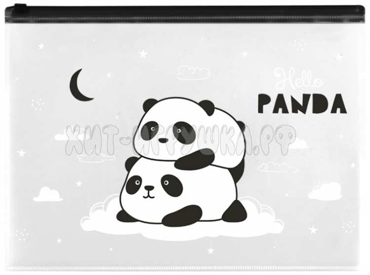 Папка-конверт на молнии А4, прозрачная с рисунком "Hello Panda" MeShu MS_44823