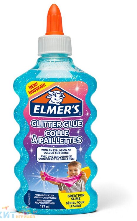 Клей канцелярский с блестками Elmers "Glitter Glue" 177 мл для слаймов голубой 2077252