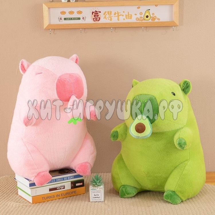 Мягкая игрушка ЗЕЛЕНАЯ КАПИБАРА С АВОКАДО 35 см 240801-2