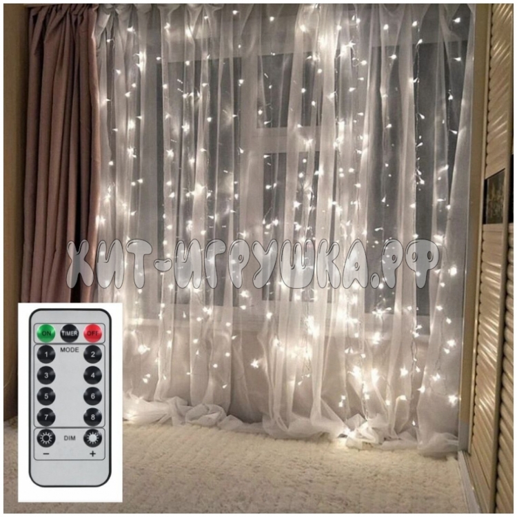 Гирлянда новогодняя светодиодная Штора 3x2 метра c пультом (цвет в ассортименте) pm-25