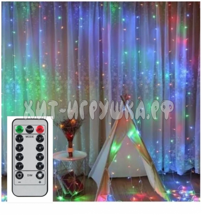 Гирлянда новогодняя светодиодная Штора 3x2 метра c пультом (цвет в ассортименте) pm-25