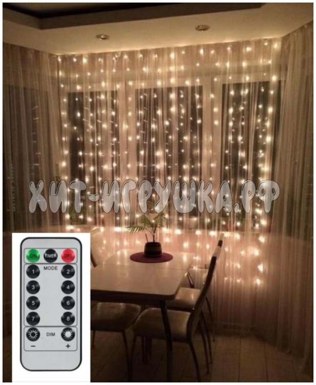 Гирлянда новогодняя светодиодная Штора 3x2 метра c пультом (цвет в ассортименте) pm-25