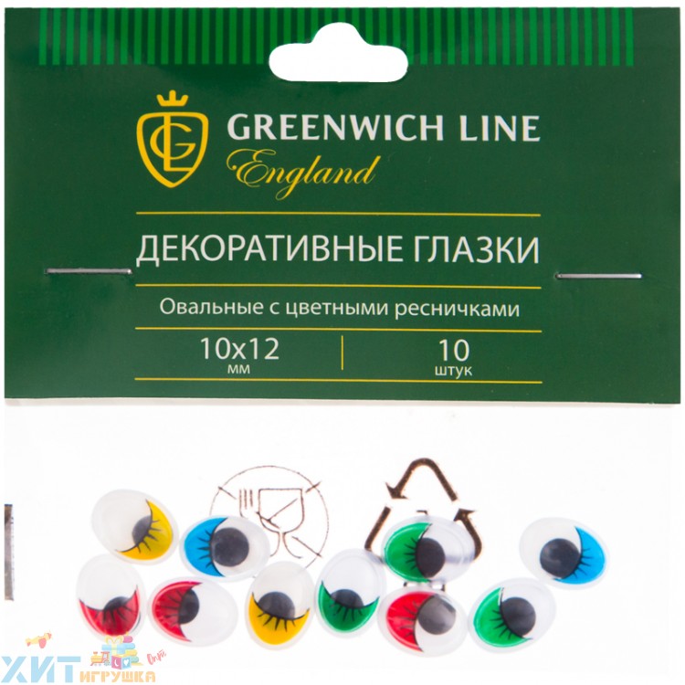 Материал декоративный с цветными ресничками, овальные 10*12 мм 10 шт "Глазки" Greenwich Line WE_20445